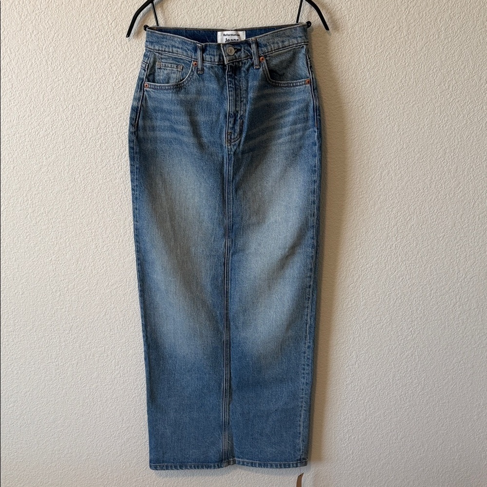 Reformation Daria Ultra High Rise Blue Denim Maxi Skirt Women - Picture 3 of 9